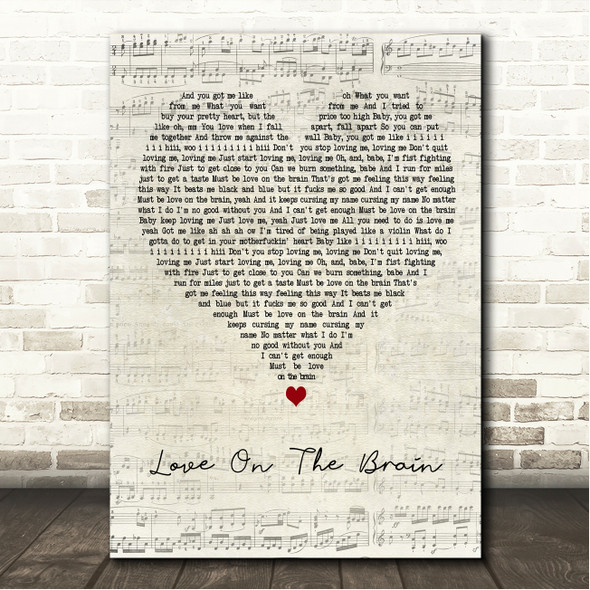 Rihanna Love On The Brain Script Heart Song Lyric Wall Art Canvas Framed Print