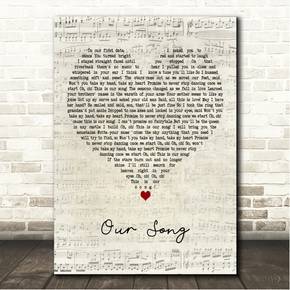 Ron Pope Our Song Script Heart Song Lyric Wall Art Canvas Framed Print
