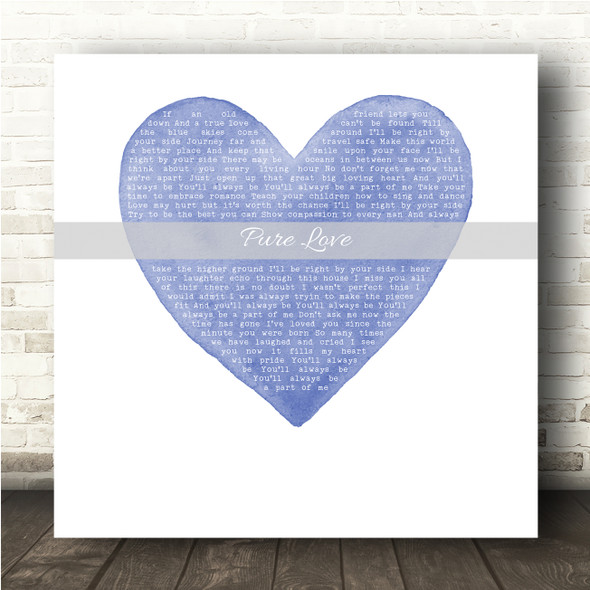Rod Stewart Pure Love Square Blue Watercolour Heart Song Lyric Wall Art Canvas Framed Print