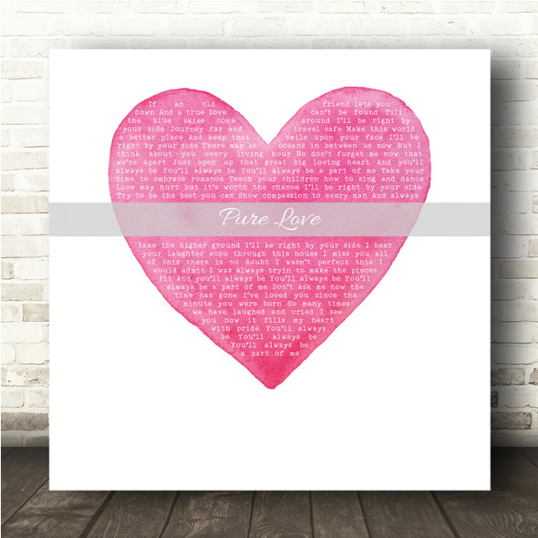 Rod Stewart Pure Love Square Pink Watercolour Heart Song Lyric Wall Art Canvas Framed Print