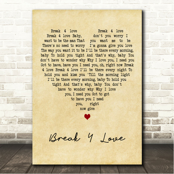 Raze Break 4 Love Vintage Heart Song Lyric Wall Art Canvas Framed Print