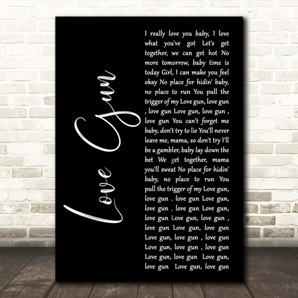 Kiss Love Gun Black Script Song Lyric Print