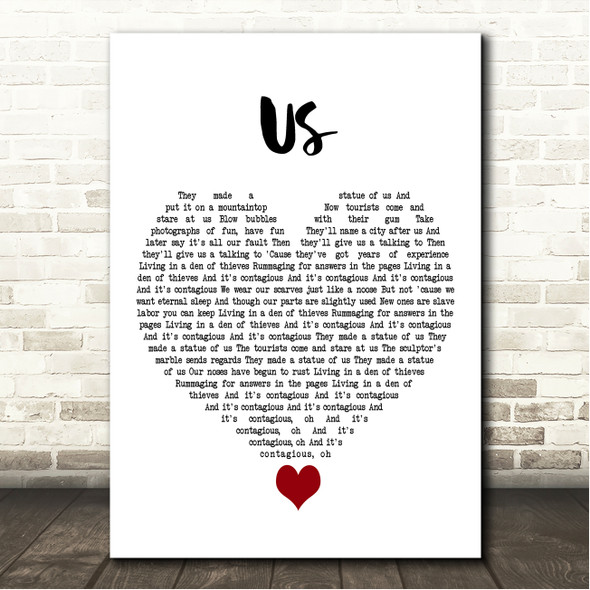 Regina Spektor Us White Heart Song Lyric Wall Art Canvas Framed Print