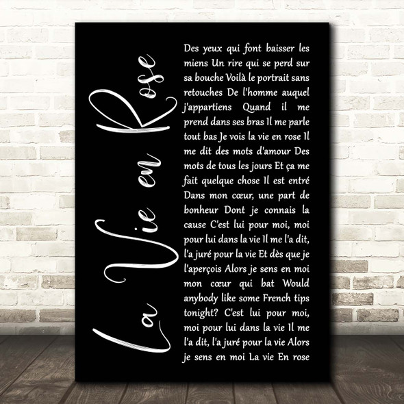 Lady Gaga La Vie en Rose Black Script Song Lyric Print