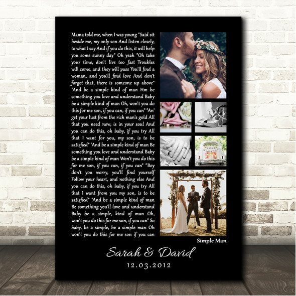 Shinedown Simple Man 3 or 6 Square Wedding Photos Black Side Script Song Lyric Wall Art Canvas Framed Print