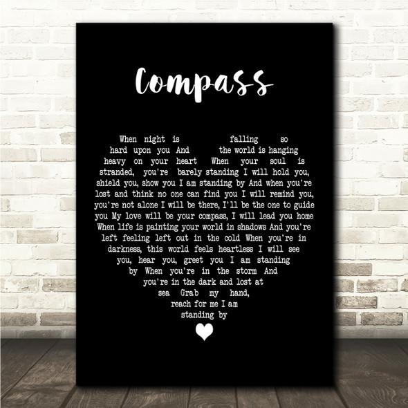 Sam Bailey Compass Black Heart Song Lyric Wall Art Canvas Framed Print