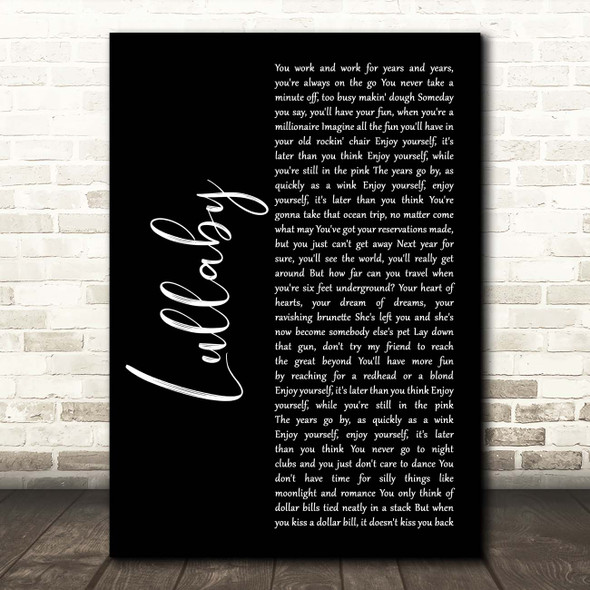 Lemar Lullaby Black Script Song Lyric Print