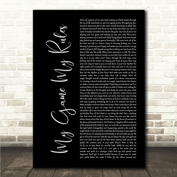 Slamboree My game my rules Black Script Song Lyric Wall Art Canvas Framed Print