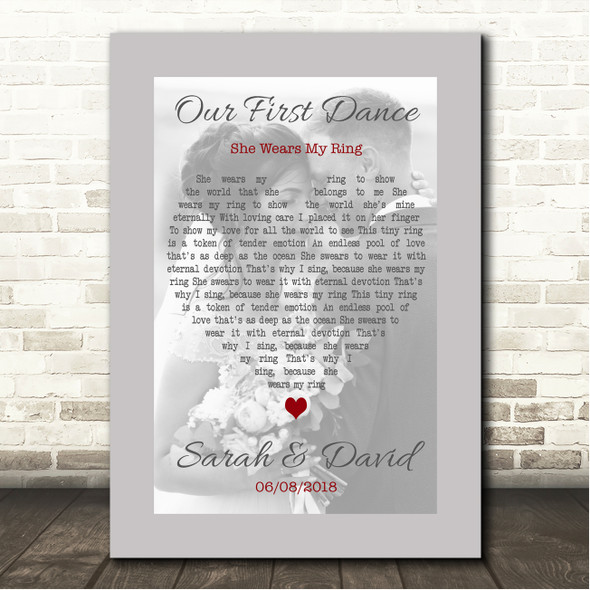 Solomon King She Wears My Ring Grey Border Wedding Photo First Dance Song Lyric Wall Art Canvas Framed Print