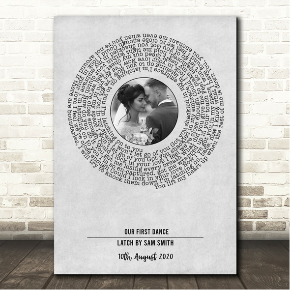 Sam Smith Latch Grey Vinyl Record Wedding First Dance Photo Song Lyric Wall Art Canvas Framed Print