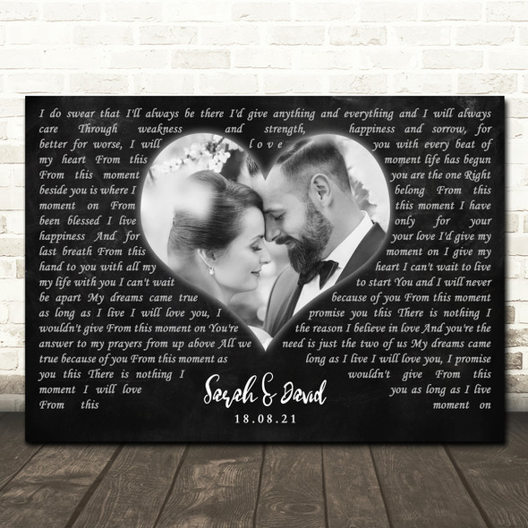 Shania Twain From This Moment On Landscape Black Heart Wedding Photo Song Lyric Wall Art Canvas Framed Print