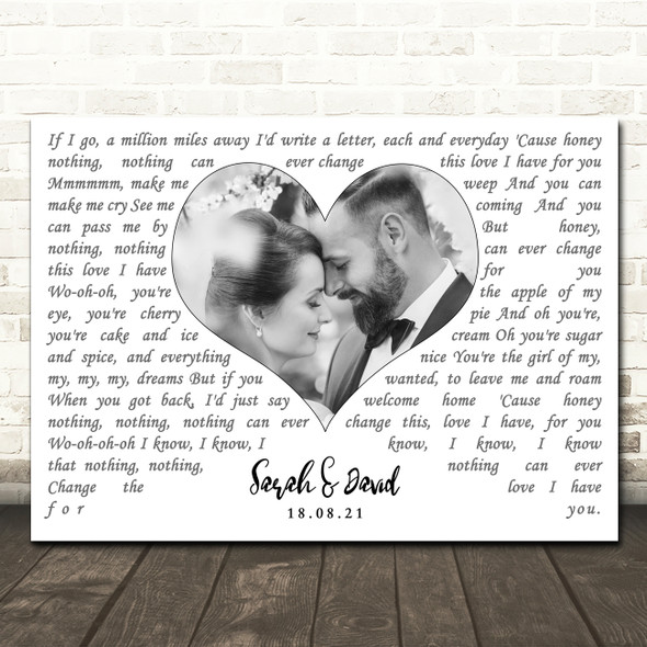 Sam Cooke Nothing Can Change This Love Landscape White Heart Any Text Wedding Photo Song Lyric Wall Art Canvas Framed Print