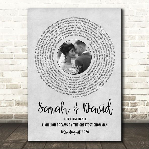 The Greatest Showman A Million Dreams Grey Vinyl Record Wedding First Dance Photo Song Lyric Wall Art Canvas Framed Print