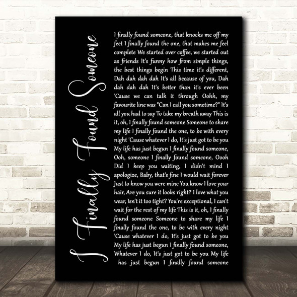 Barbra Streisand ft Bryan Adams I Finally Found Someone Black Script Song Lyric Print