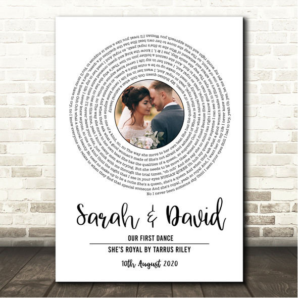 Tarrus Riley She's Royal White Vinyl Record Wedding First Dance Photo Song Lyric Wall Art Canvas Framed Print