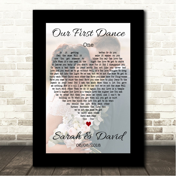 U2 One Black Border Wedding Photo First Dance Song Lyric Wall Art Canvas Framed Print