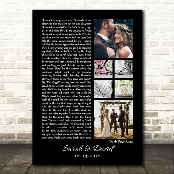 Will Varley Dark Days Away 3 or 6 Square Wedding Photos Black Side Script Song Lyric Wall Art Canvas Framed Print