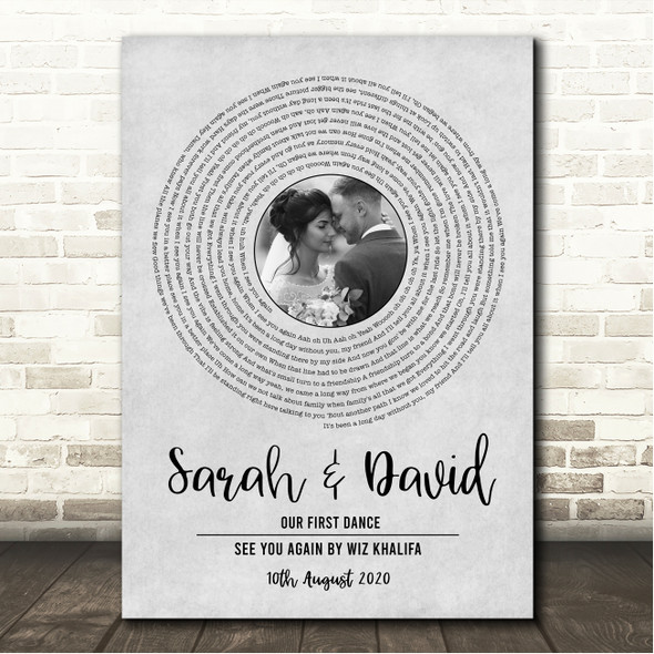 Wiz Khalifa See You Again Grey Vinyl Record Wedding First Dance Photo Song Lyric Wall Art Canvas Framed Print