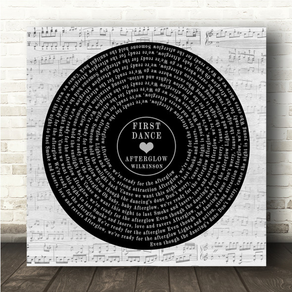 Wilkinson Afterglow Square Vinyl Record Wedding Photo Grey Script Song Lyric Wall Art Canvas Framed Print