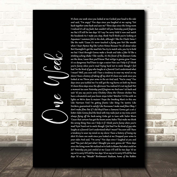 Barenaked Ladies One Week Black Script Song Lyric Print
