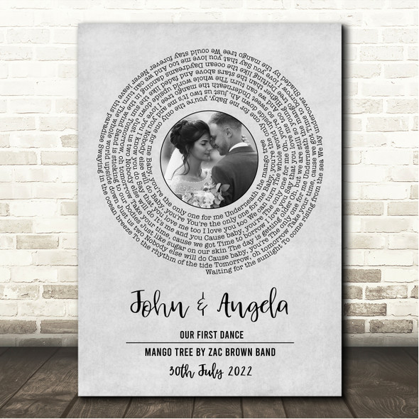 Zac Brown Band feat. Sara Bareilles Mango Tree Grey Vinyl Record Wedding First Dance Photo Song Lyric Wall Art Canvas Framed Print