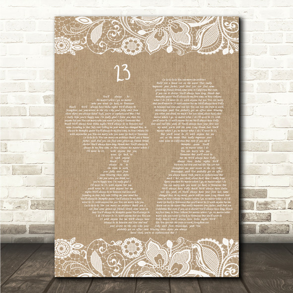 Sam Hunt 23 Burlap & Lace Song Lyric Wall Art Canvas Framed Print