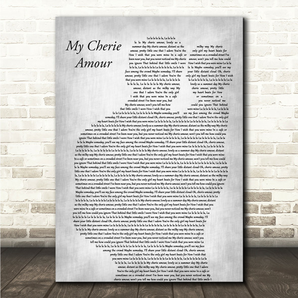 Stevie Wonder My Cherie Amour Father & Baby Grey Song Lyric Wall Art Canvas Framed Print