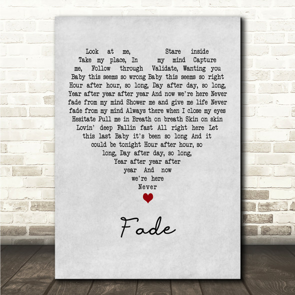 Solu Music Fade Grey Heart Song Lyric Wall Art Canvas Framed Print