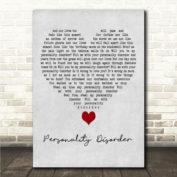 Suede Personality Disorder Grey Heart Song Lyric Wall Art Canvas Framed Print
