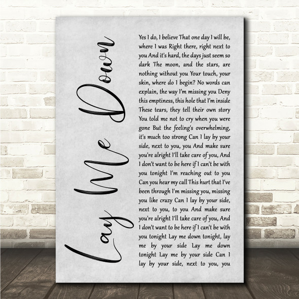 Sam Smith Lay Me Down Grey Rustic Script Song Lyric Wall Art Canvas Framed Print