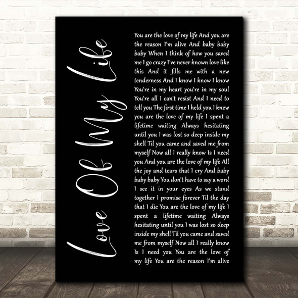 Sammy Kershaw Love Of My Life Black Script Song Lyric Print