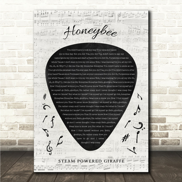 Steam Powered Giraffe Honeybee Guitar Pick Plectrum Song Lyric Wall Art Canvas Framed Print