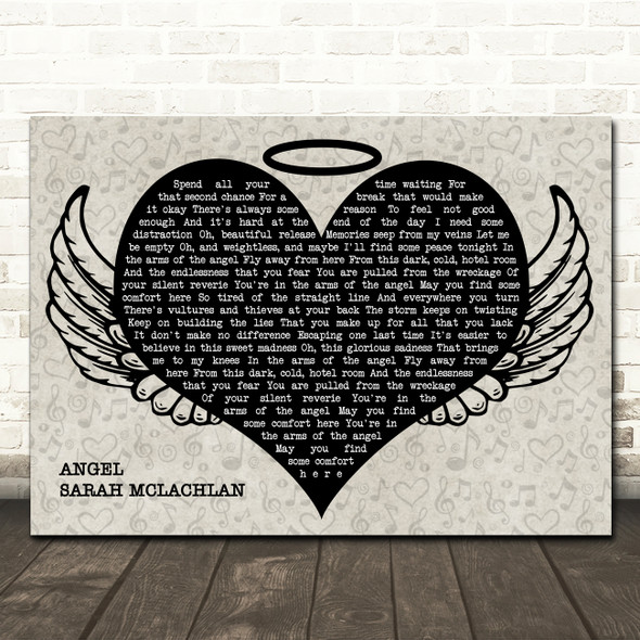 Sarah McLachlan Angel Heart Angel Wings Halo Memorial Song Lyric Wall Art Canvas Framed Print