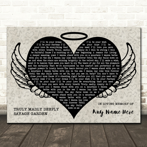 Savage Garden Truly Madly Deeply Heart Angel Wings Halo Memorial Song Lyric Wall Art Canvas Framed Print