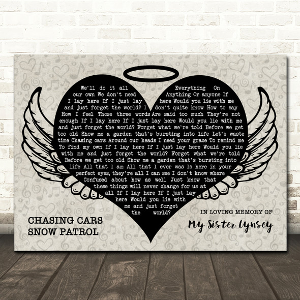 Snow Patrol Chasing Cars Heart Angel Wings Halo Memorial Song Lyric Wall Art Canvas Framed Print
