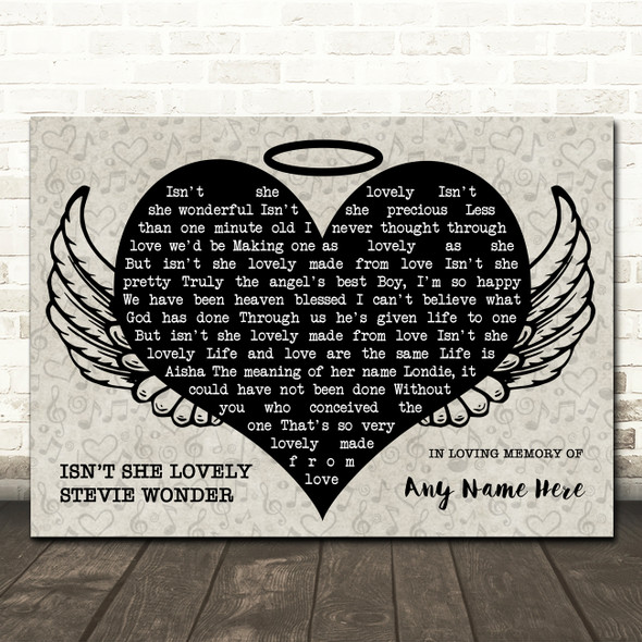 Stevie Wonder Isn't She Lovely Heart Angel Wings Halo Memorial Song Lyric Wall Art Canvas Framed Print