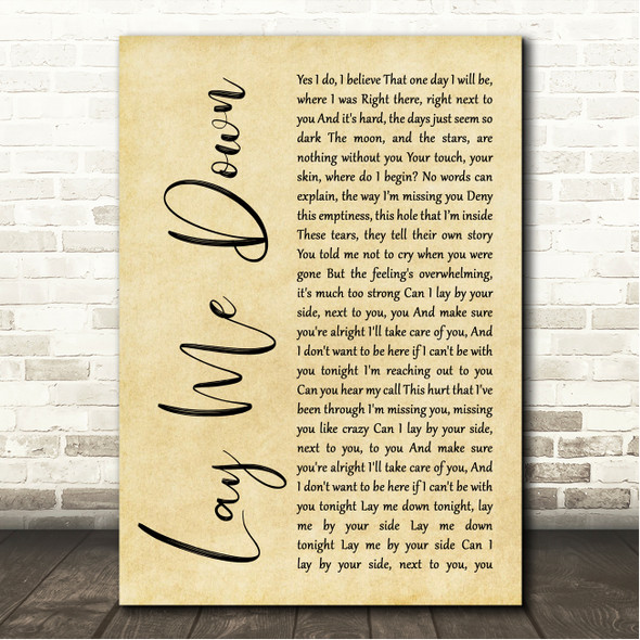 Sam Smith Lay Me Down Rustic Script Song Lyric Wall Art Canvas Framed Print