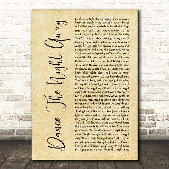 Shane Smith & the Saints Dance The Night Away Rustic Script Song Lyric Wall Art Canvas Framed Print