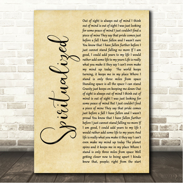 Spiritualized Out of Sight Rustic Script Song Lyric Wall Art Canvas Framed Print