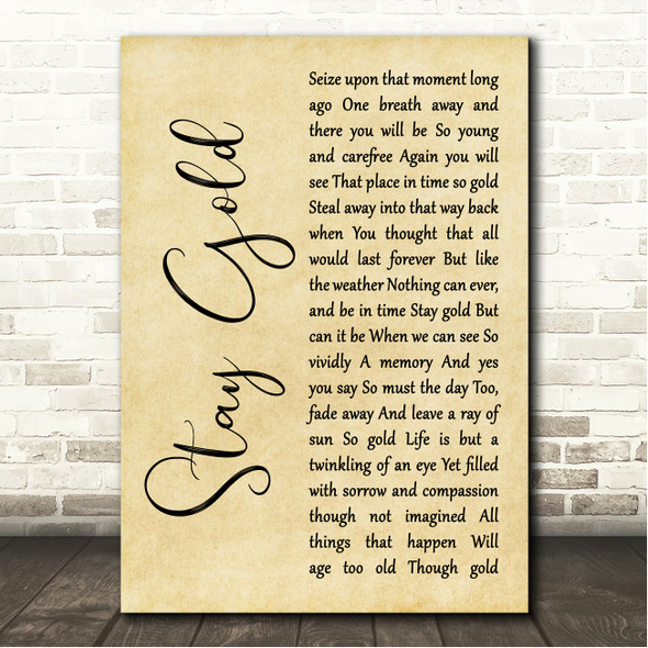 Stevie Wonder Stay Gold Rustic Script Song Lyric Wall Art Canvas Framed Print