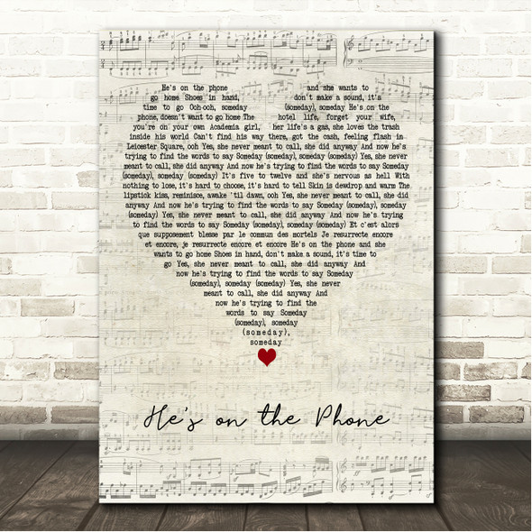 Saint Etienne Hes on the Phone Script Heart Song Lyric Wall Art Canvas Framed Print