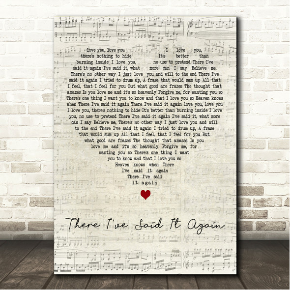 Sam Cooke There I've Said It Again Script Heart Song Lyric Wall Art Canvas Framed Print