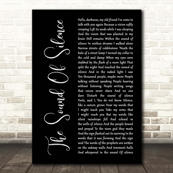 Simon & Garfunkel The Sound Of Silence Black Script Song Lyric Print