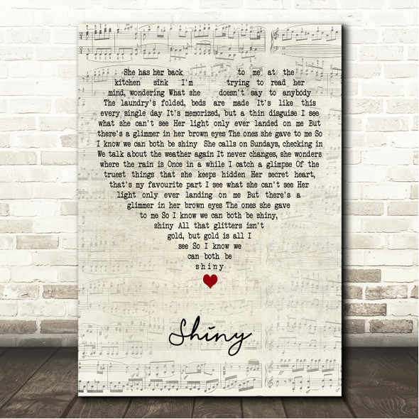 Sara Bareilles Shiny Script Heart Song Lyric Wall Art Canvas Framed Print