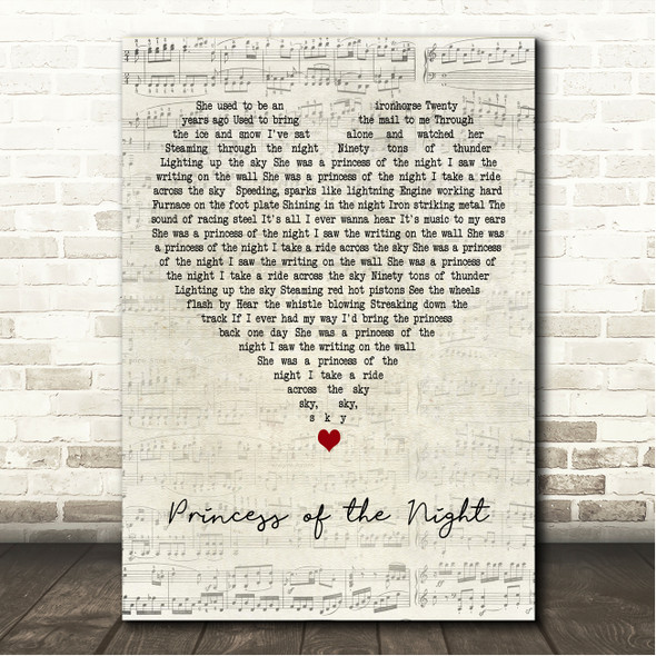 Saxon Princess of the Night Script Heart Song Lyric Wall Art Canvas Framed Print