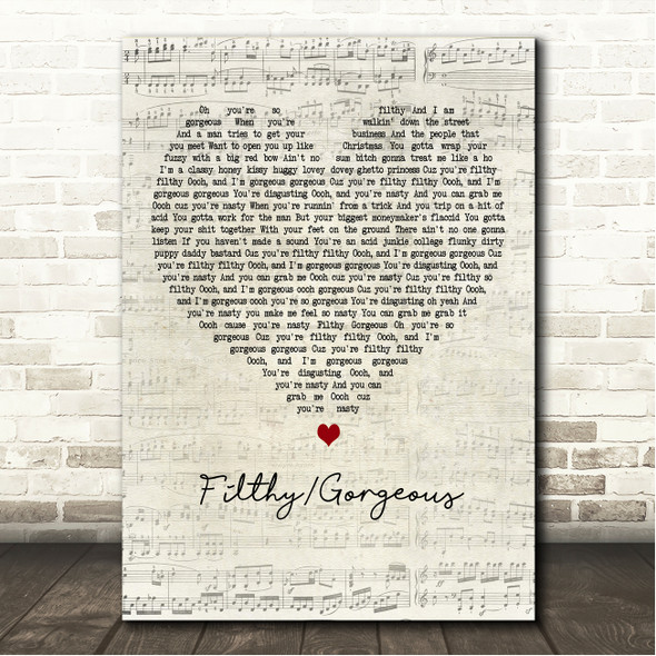 Scissor Sisters Filthy Gorgeous Script Heart Song Lyric Wall Art Canvas Framed Print