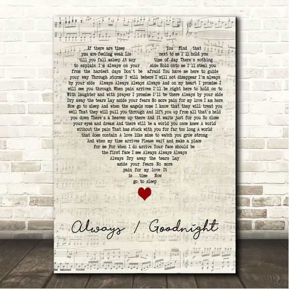 Scott Alan Always Goodnight Script Heart Song Lyric Wall Art Canvas Framed Print