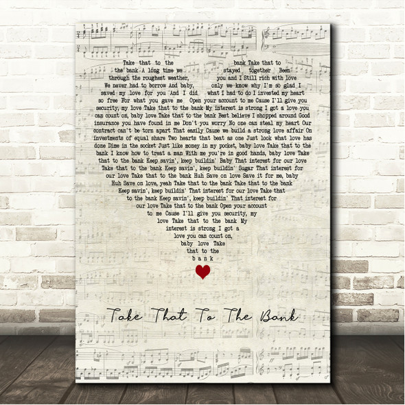 Shalamar Take That To The Bank Script Heart Song Lyric Wall Art Canvas Framed Print
