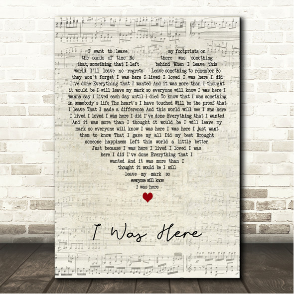 Shirley Bassey I Was Here Script Heart Song Lyric Wall Art Canvas Framed Print