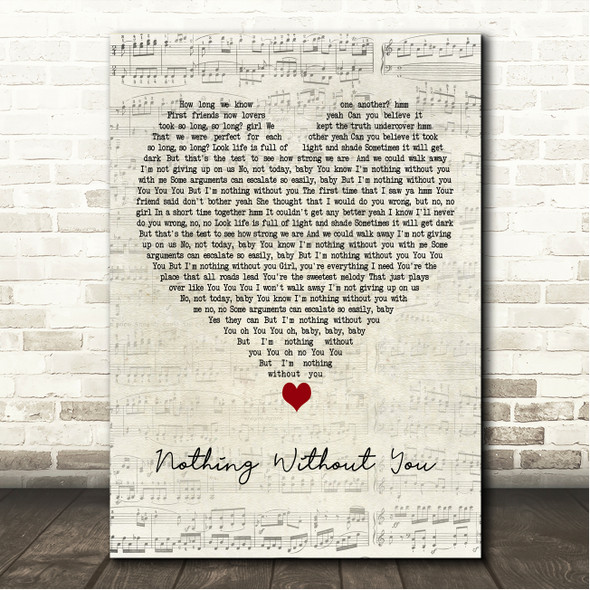 Simon Webbe Nothing Without You Script Heart Song Lyric Wall Art Canvas Framed Print